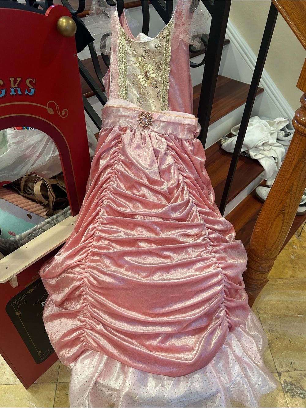 Girls Sleeping Beauty Pink Princess Ruched Tulle Dress size 7/8